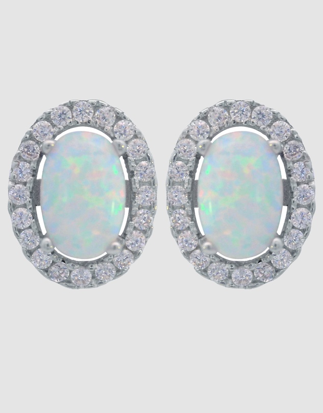 Georgini - Georgini Opal Glow Blackwattle White Created Opal Silver Earrings