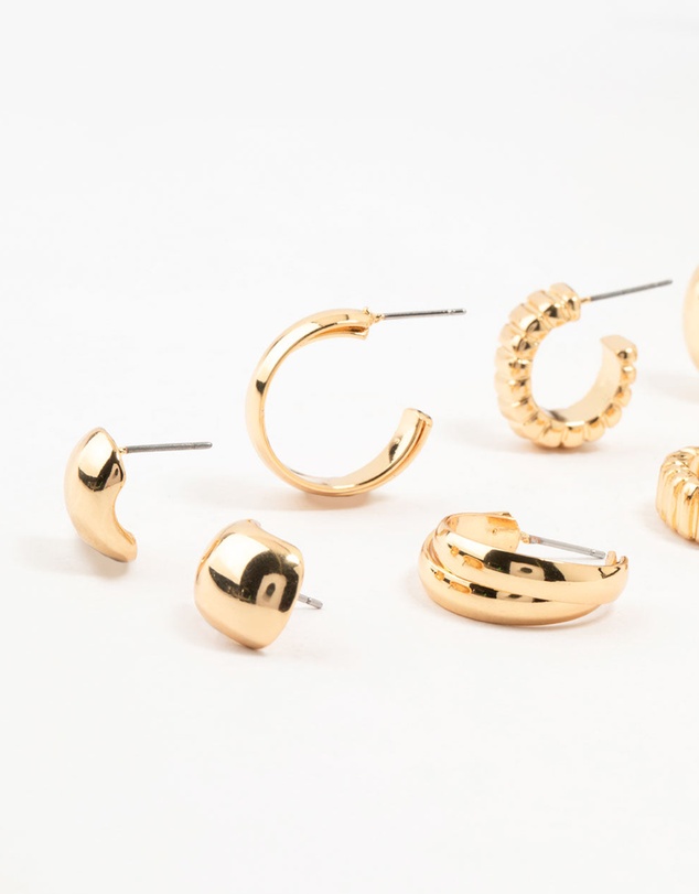 Lovisa - Gold Plated Buggle Ribbed Earrings 4-Pack