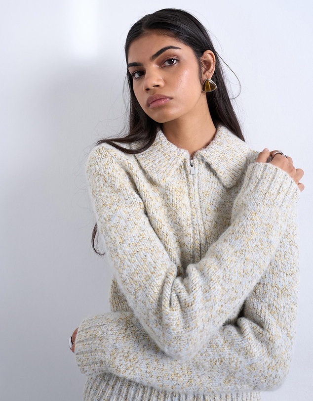 TOPSHOP - Knitted Heavy Twist Yarn Collard Cardigan