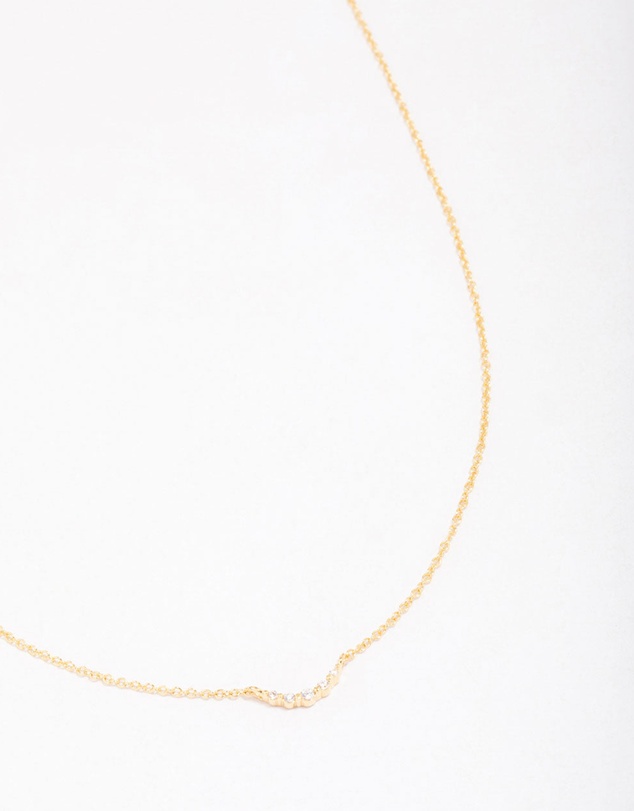 Lovisa - Gold Plated Sterling Silver Curved Cubic Zirconia Pendant Necklace