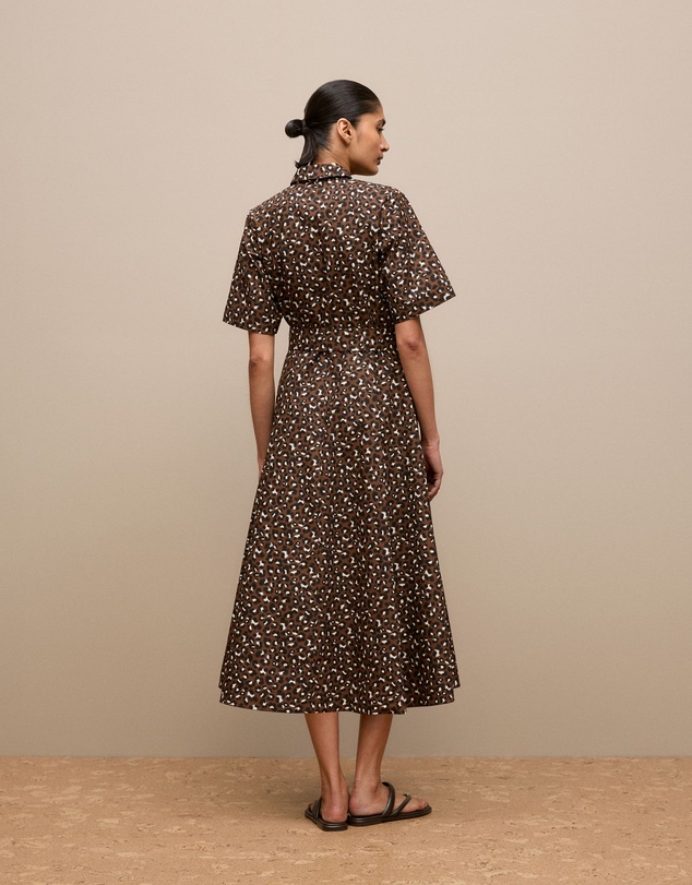 Trenery - Leopard Poplin Belted Dress in Bitter Chocolate