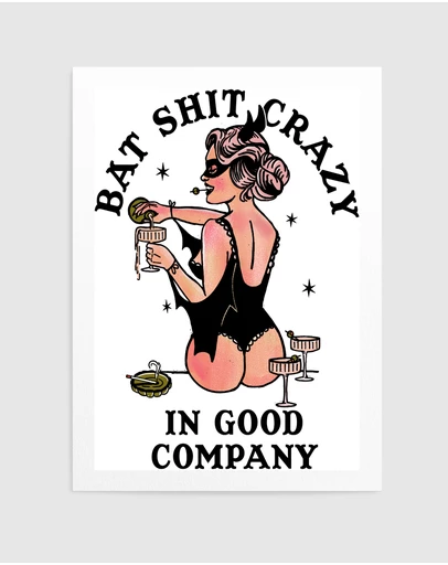 Olive et Oriel - Bat Crazy Funny Pin-Up by The Whiskey Ginger Art Print