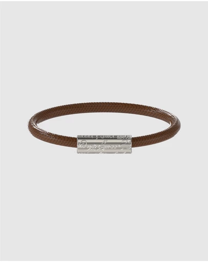 GUESS - Silver-Tone 6MM Brown Leather Bracelet