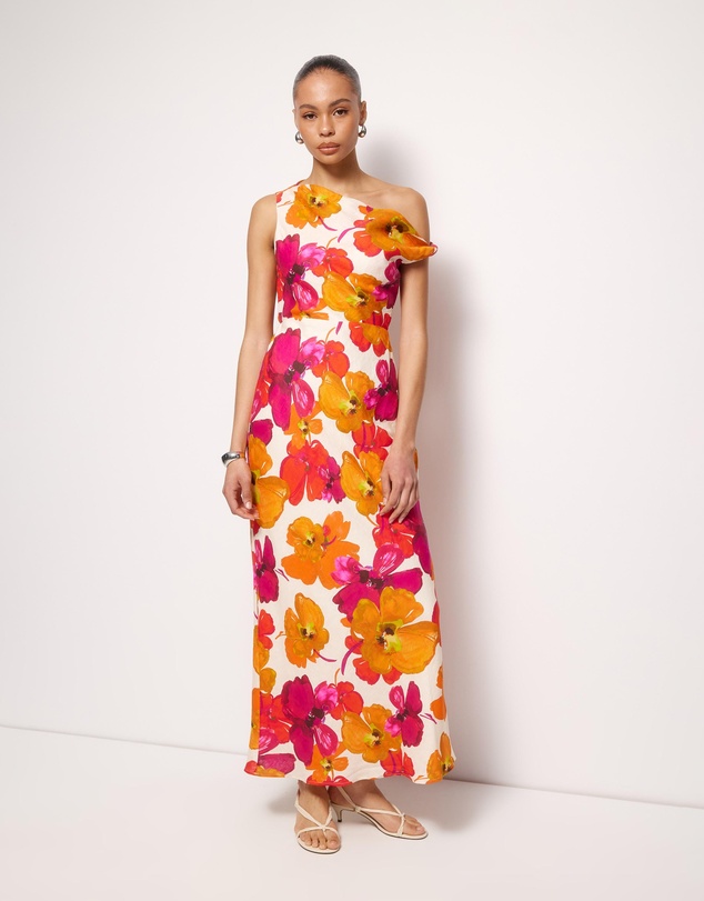 AERE - Odette Linen Draped Off Shoulder Maxi Dress