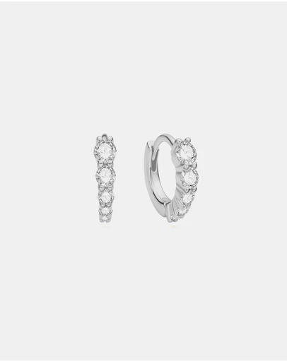 Ania Haie - Silver Graduated Sparkle Huggie Hoop Earrings