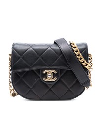 Pre-Loved by Azura Reborn - Pre-Loved Mini CC Quilted Shiny Calfskin Round Moon Messenger Flap