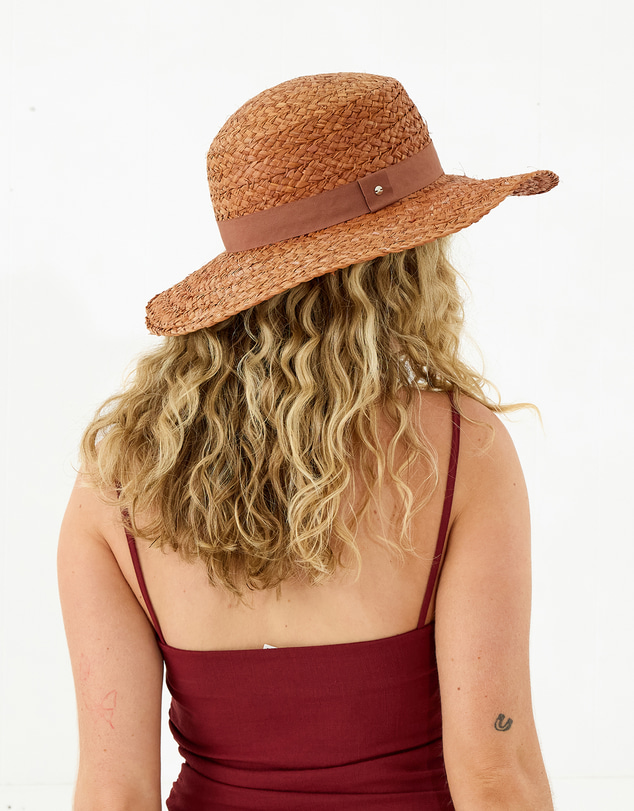 Morgan & Taylor - Catalina Braided Raffia Boater in Tan Brown