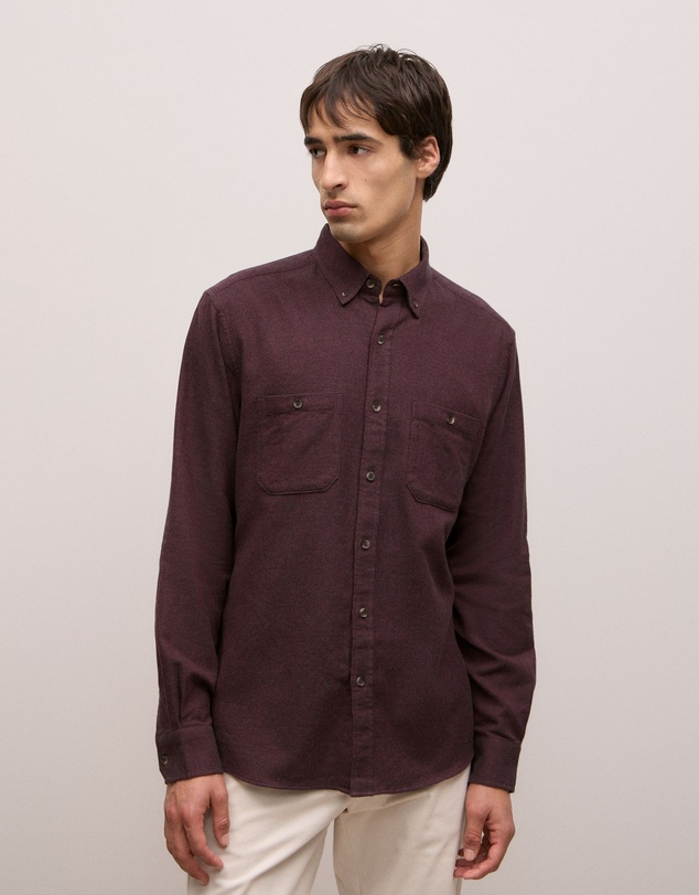 Trenery - Brushed Cotton Melange Shirt in Fudge