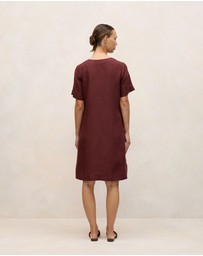 Trenery - Delave Linen V Neck Popover Shift Dress in Espresso