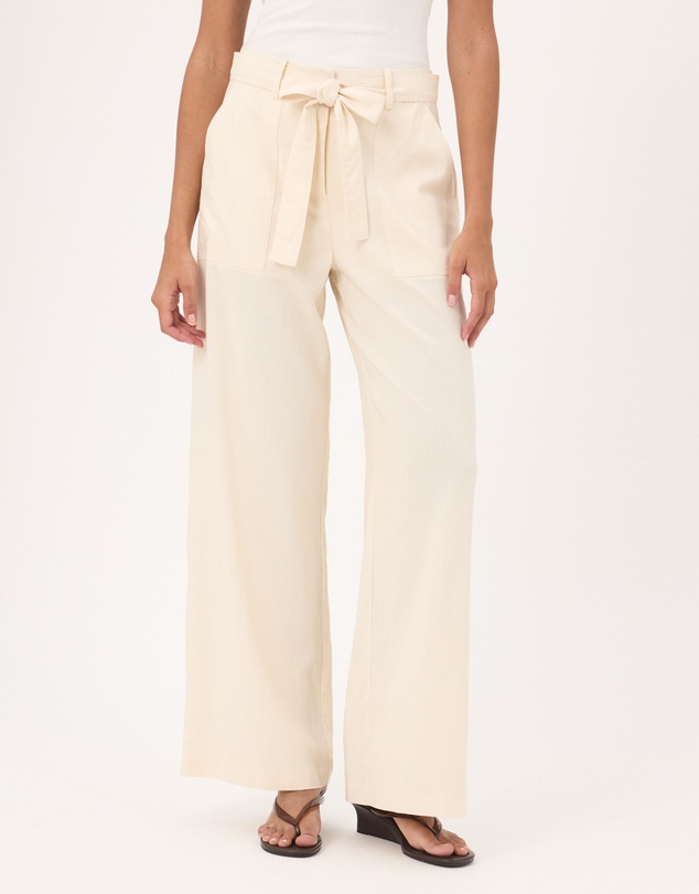 Atmos&Here - Ava Linen Blend Tie Waist Wide Leg Pants