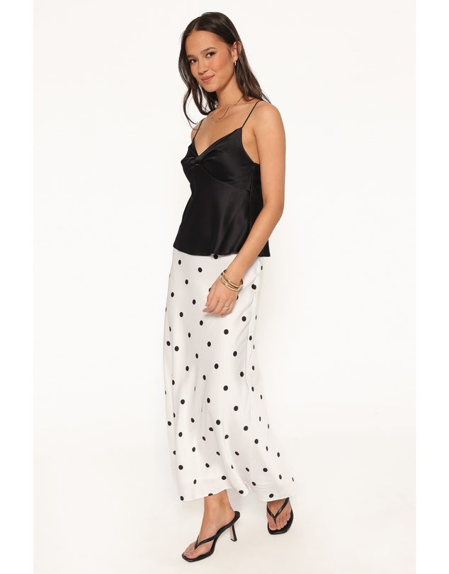 Petal & Pup - Nellie Satin Midi Skirt - White Polka Dot