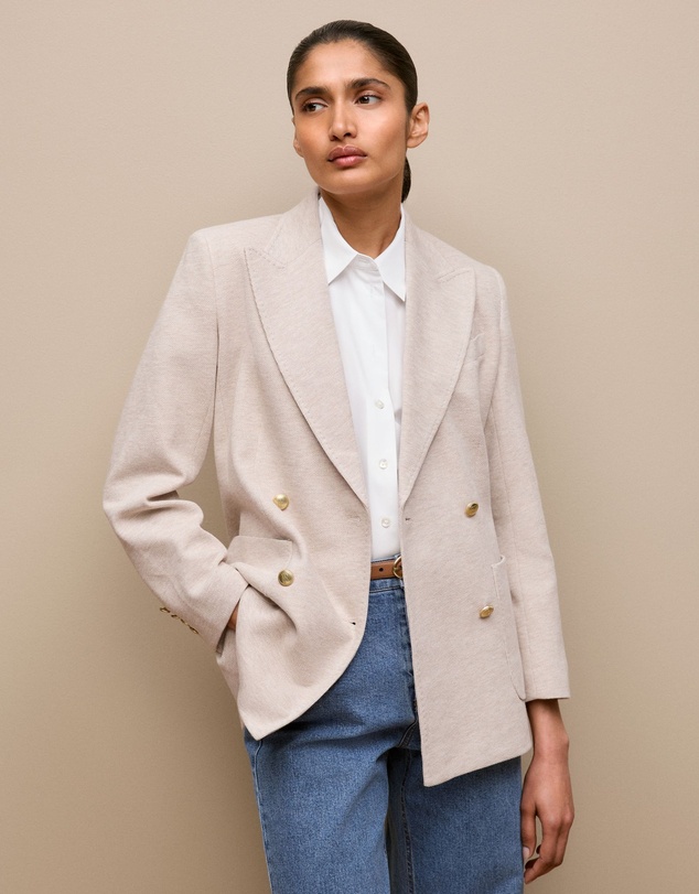 Trenery - Pique Blend Double Breasted Blazer in Stone