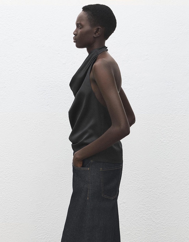 M.N.G - Draped Neck Satin Top