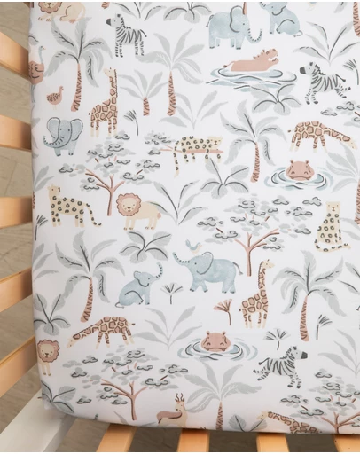 Living Textiles - Organic Cot Fitted Sheet - Wild Safari