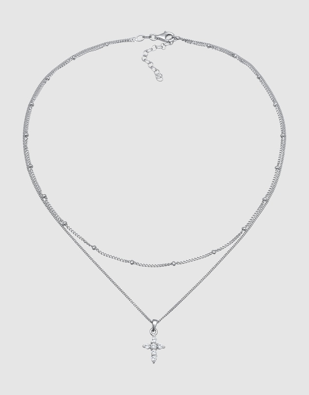 Elli Jewelry - Zirconia Cross Layer Necklace in 925 Silver