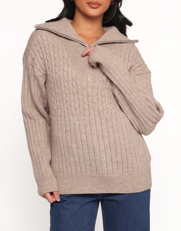 Petal & Pup - Anais Quarter Zip Knit Sweater - Beige
