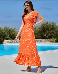 Sosandar - Spot Print Ruffle Detail Maxi Dress