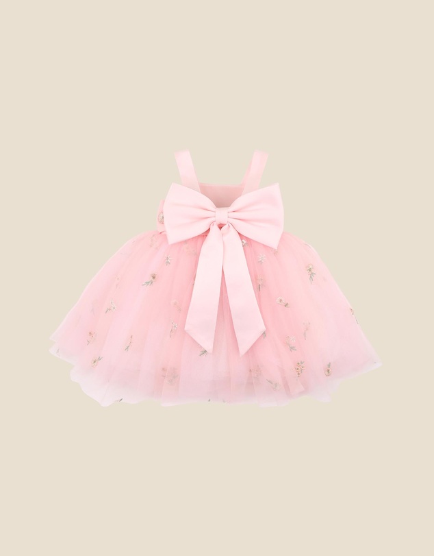 Bebe by Minihaha - Pink Floral Embroidered Back Bow Tulle Dress With Bloomers - Babies