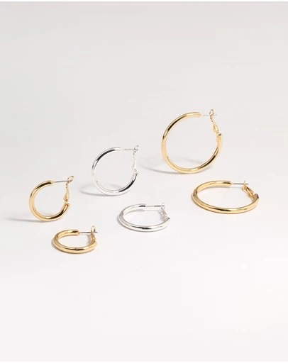 Lovisa - Mixed Metals Basic Thick Hoop Earrings 3-Pack
