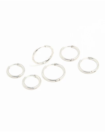 Lovisa - Waterproof Stainless Steel Thin Hoop Earrings 3-Pack