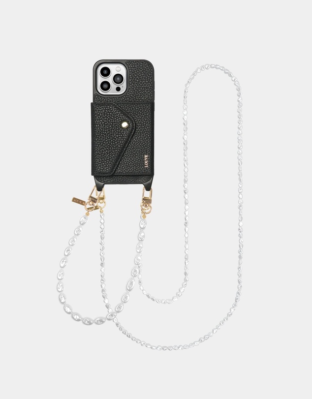 LOUVE COLLECTION - Leather Phone Case Wallet & Strap + Pearl Crossbody Chain & Wristlet