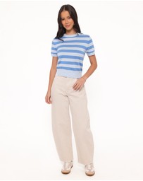 Petal & Pup - Joss Cropped Knitted Tee - Blue Stripe