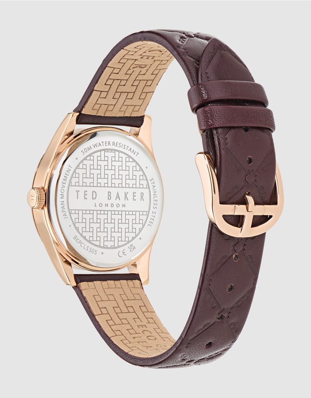 Ted Baker - Coolly Rose Gold-Tone 34mm Burgundy Embossed Leather Watch