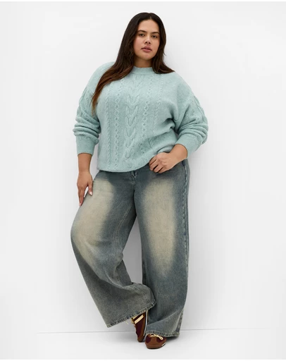 City Chic - Plus size Claudia Relaxed Knit Jumper - seafoam
