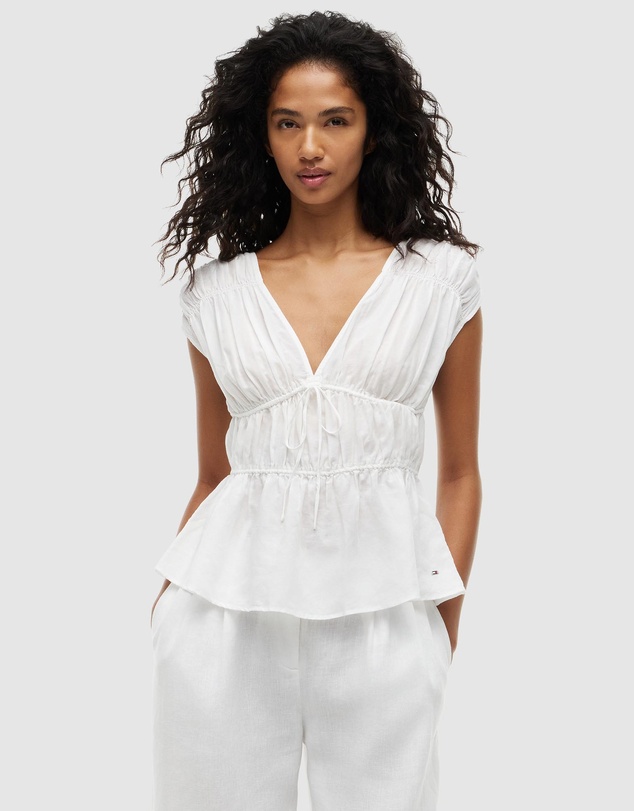 Tommy Hilfiger - Regular Fit Sleeveless Smock Blouse With Linen