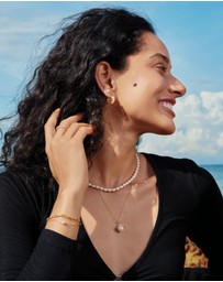 Ania Haie - Gold Sparkling Shell Pearl Row Huggie Hoop Earrings