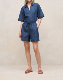 Trenery - Soft Denim Drawcord Short in Mid Blue