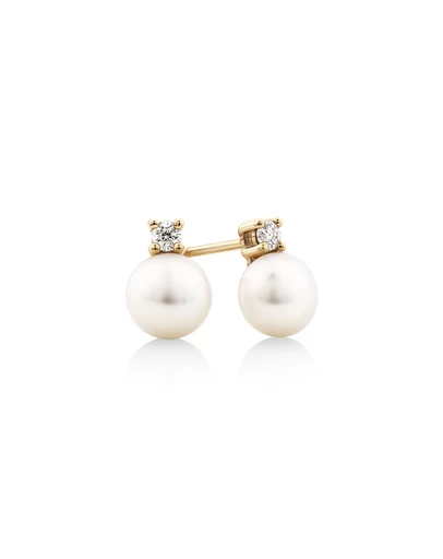 Michael Hill - Drop Earrings with Cultured Freshwater Pearl & Cubic Zirconia in 10kt Yellow Gold