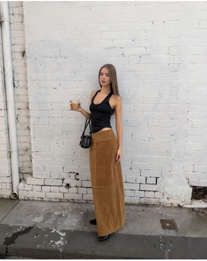Dazie - Bailey Faux Suede Midi Skirt