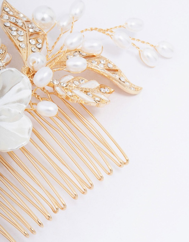 Lovisa - Gold Pearl Flower Vine Hair Comb
