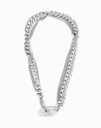 Diesel - Oval D Logo Silver Tone Necklace