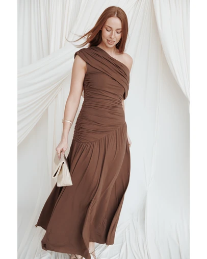 Petal & Pup - Sharmay Off Shoulder Maxi Dress - Brown