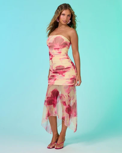 Dazie - Josie Strapless Mesh Maxi Dress