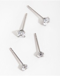 Lovisa - Surgical Steel Round Cubic Zirconia Pack Stud Earrings