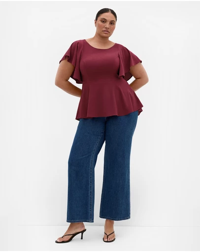 City Chic - Plus size Romantic Mood Peplum Top - berry