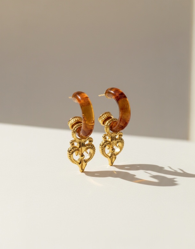 Mossée - Orange Marbled Acrylic Earrings