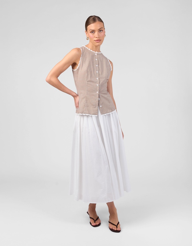 MVN - Gingham Lace Trim Top