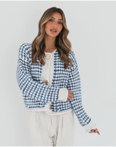 Esther & Co - Aica Cardigan - Blue Print