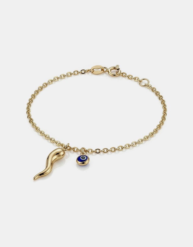 Zoe Olivia - 9K Gold Horn & Evil Eye Bracelet
