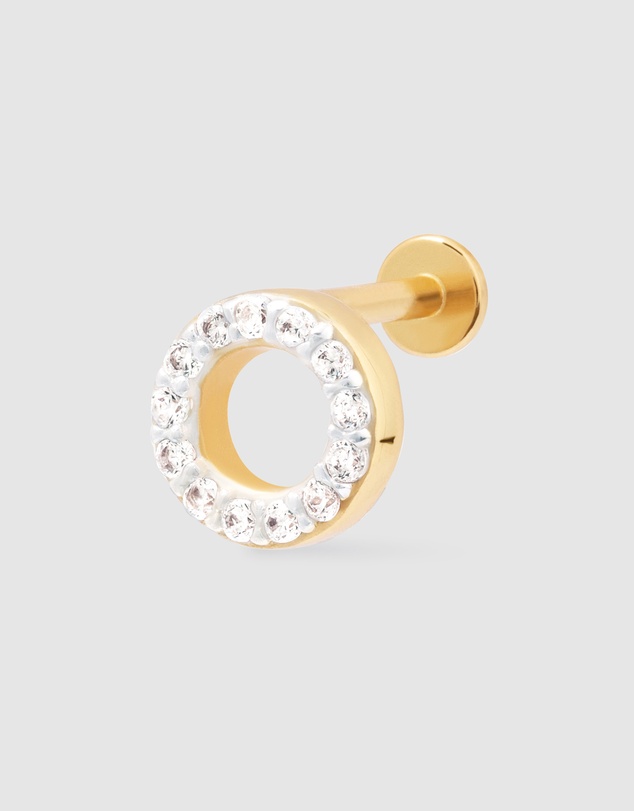 Wanderlust + Co - Alphabet Pave Gold Flat Back Earring - Letter O