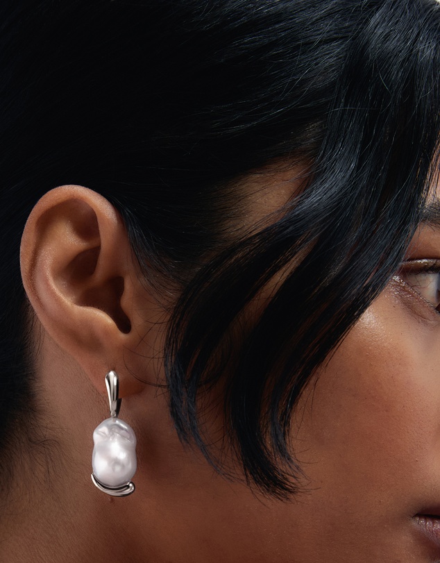PDPAOLA - Pearl Mist Silver Hoops