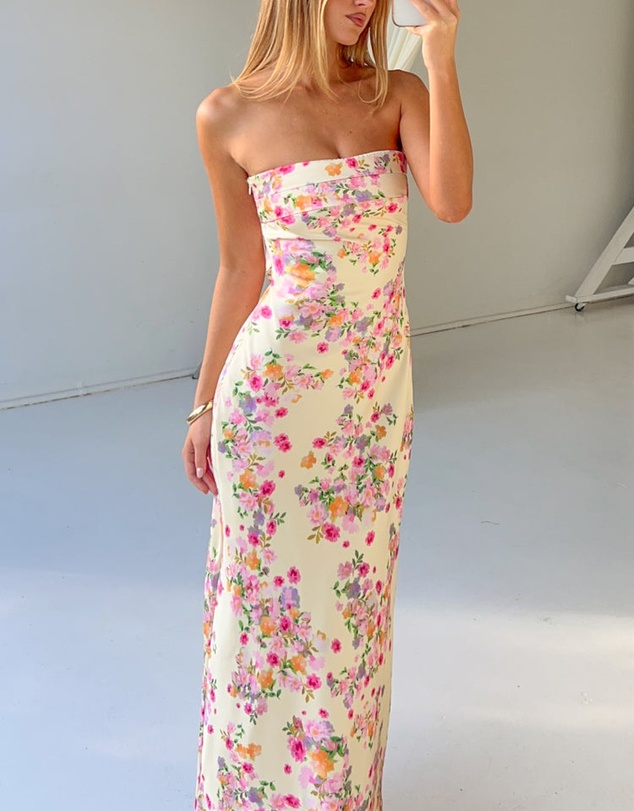 Beginning Boutique - Maiah Yellow Bloom Maxi Dress
