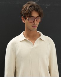 AERE - Textured Long Sleeve Polo