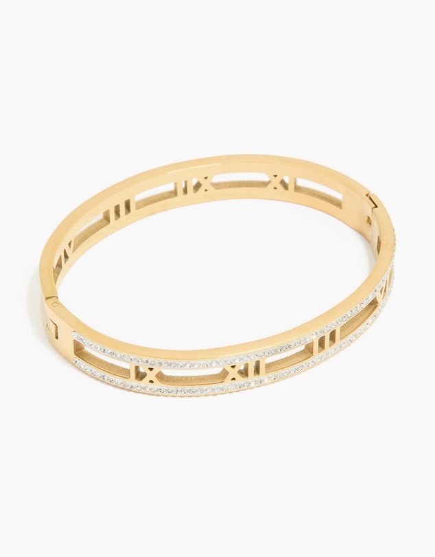 Lovisa - Waterproof Gold Plated Stainless Steel Diamante Roman Numeral Bangle