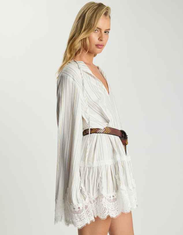 ONE TEASPOON - Moonlight Prairie Lace Longsleeve Mini Dress - White Stripe