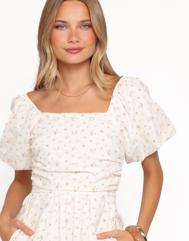 Petal & Pup - Clo Puff Sleeve Midi Dress - White Betty